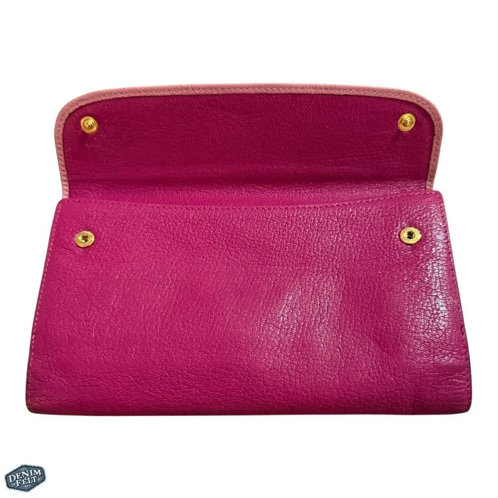 Miu‎ Miu Pink Bicolor/Two Tone Leather Continental Flap Snap Long Wallet